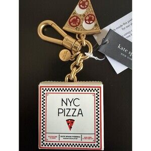Kate Spade New York Gem Pizza Slice Leather Pizza Box Key Fob Bag Charm NWT